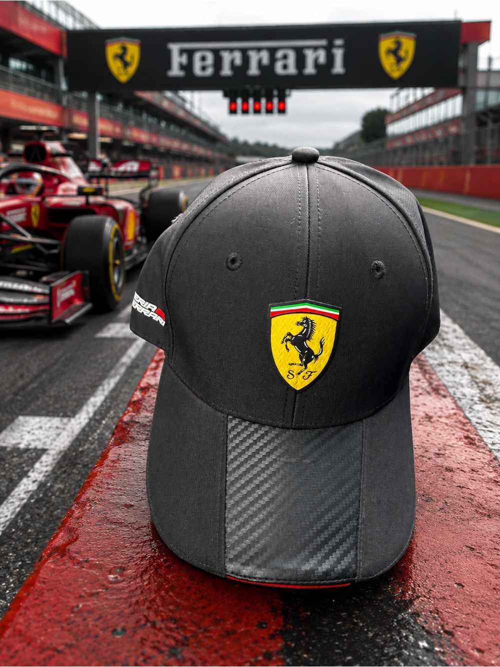 Ferrari official F1 scuderia Black adjustable baseball cap with carbon fiber